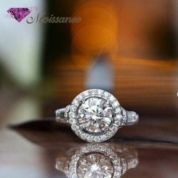 2 CT Round White Moissanite Halo 925 Silver Ring